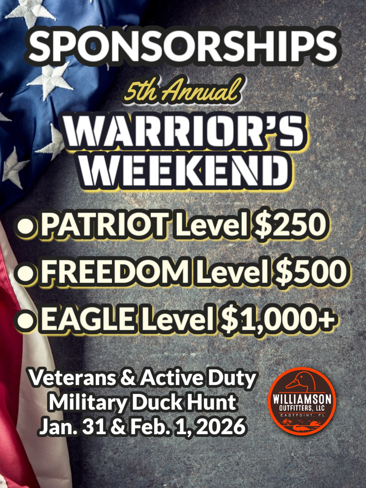 SPONSORSHIPS for the 2026 “WARRIOR’S WEEKEND”