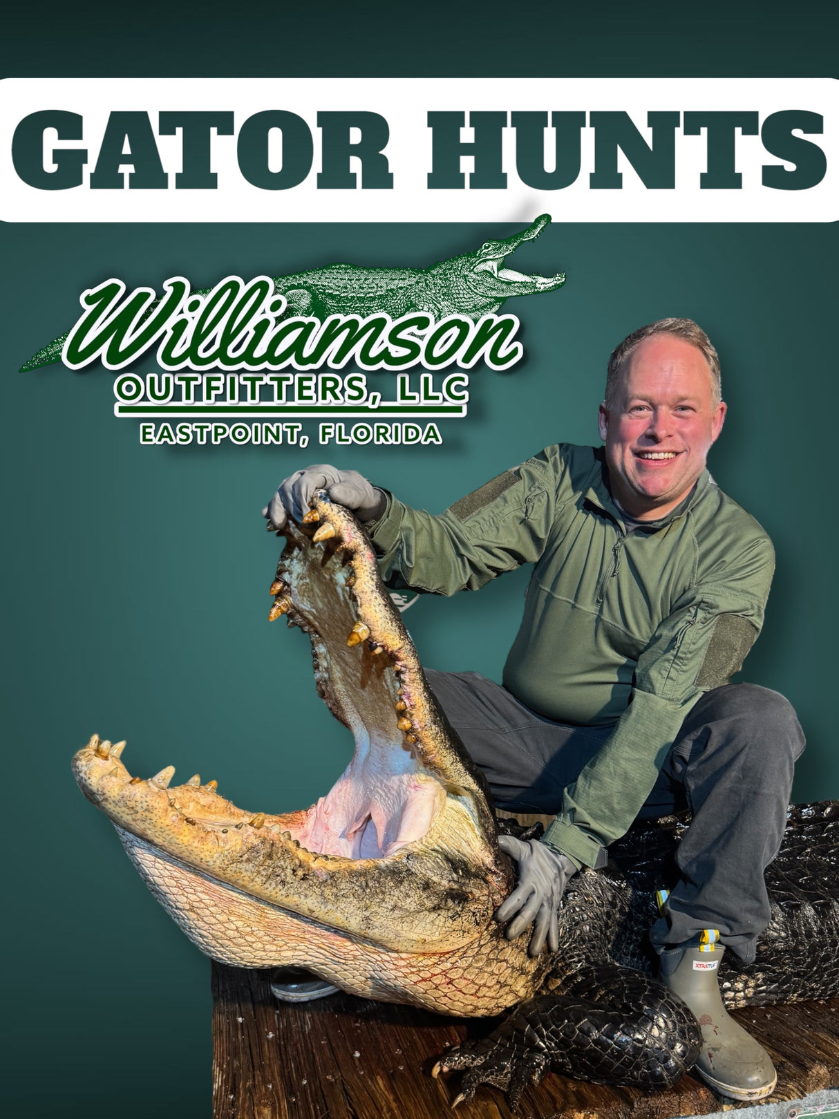 North Florida Gator Hunt: 6 hrs, Aug. thru Oct. [25% BOOKING DEPOSIT]